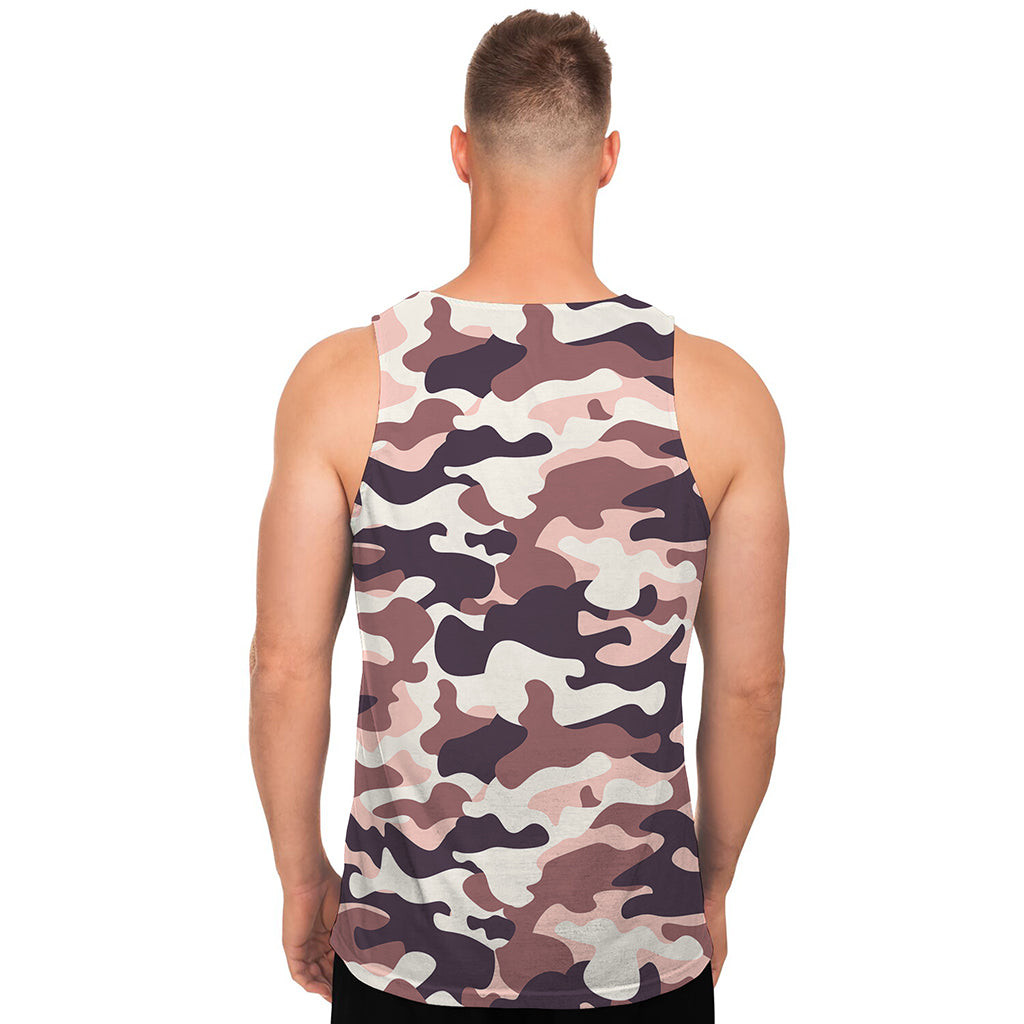 Pink Brown Camouflage Print Men's Tank Top