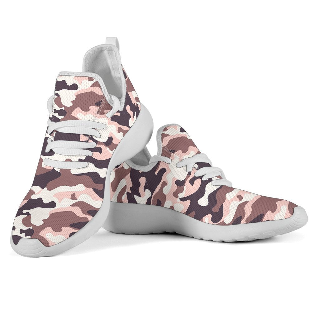 Pink Brown Camouflage Print Mesh Knit Shoes GearFrost