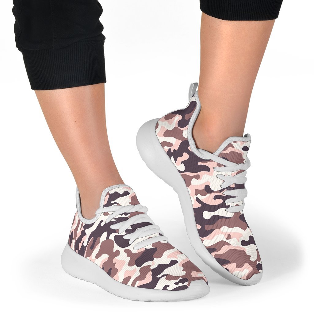 Pink Brown Camouflage Print Mesh Knit Shoes GearFrost