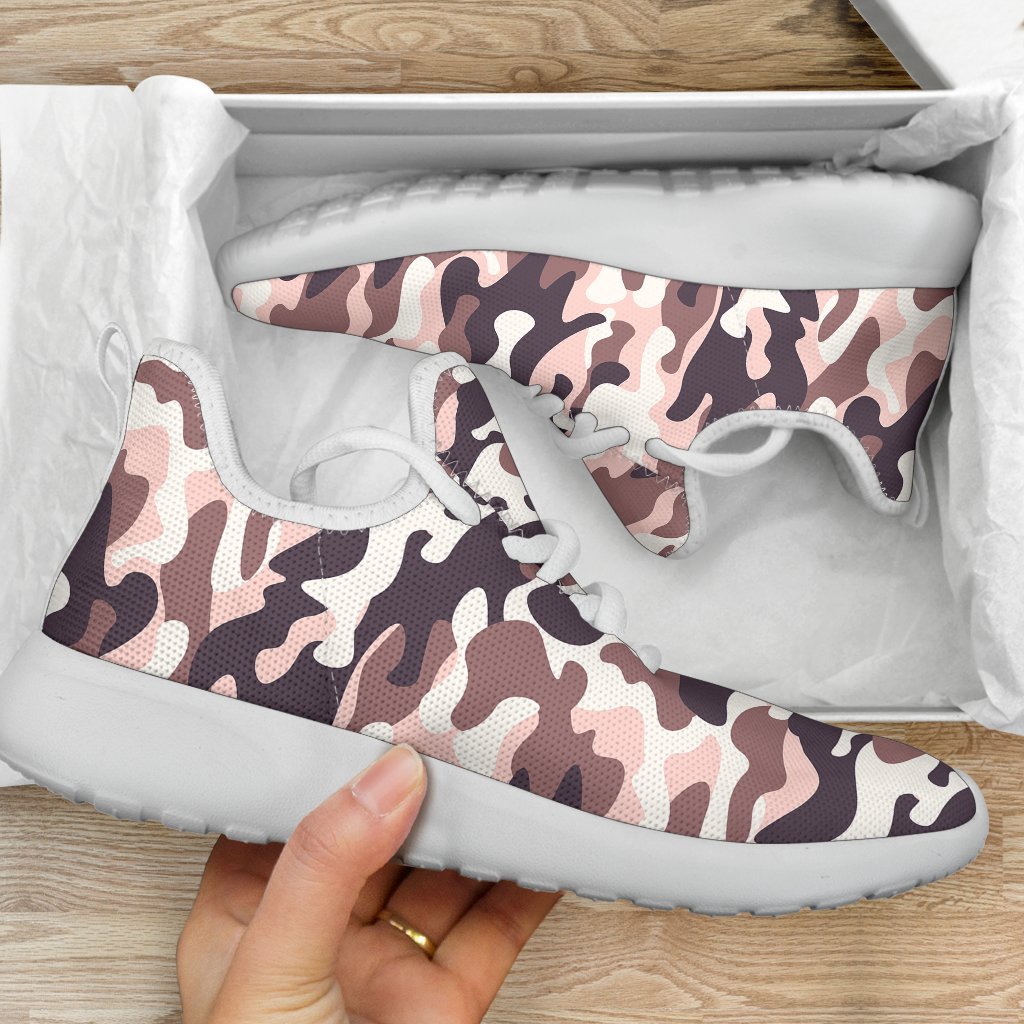 Pink Brown Camouflage Print Mesh Knit Shoes GearFrost
