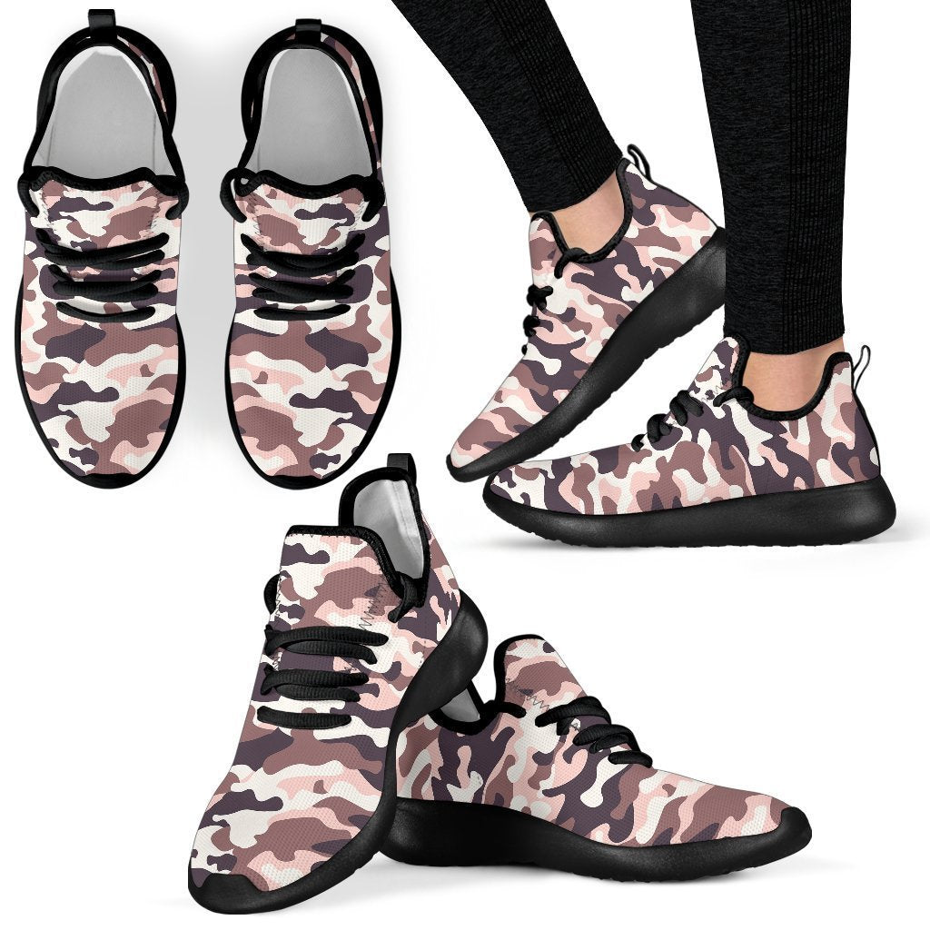 Pink Brown Camouflage Print Mesh Knit Shoes GearFrost