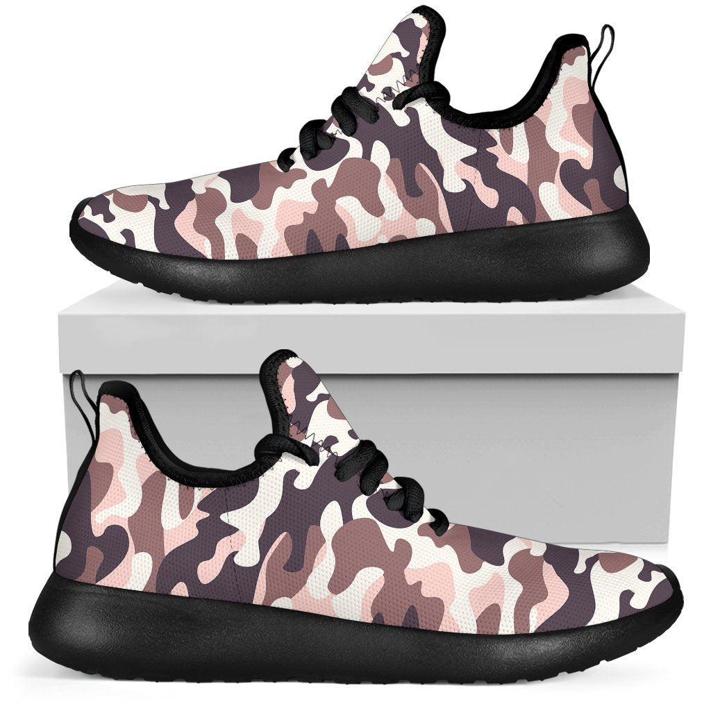 Pink Brown Camouflage Print Mesh Knit Shoes GearFrost