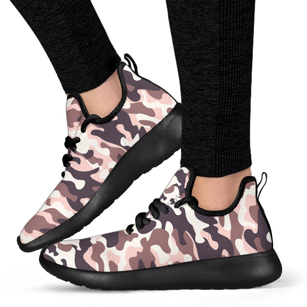 Pink Brown Camouflage Print Mesh Knit Shoes GearFrost