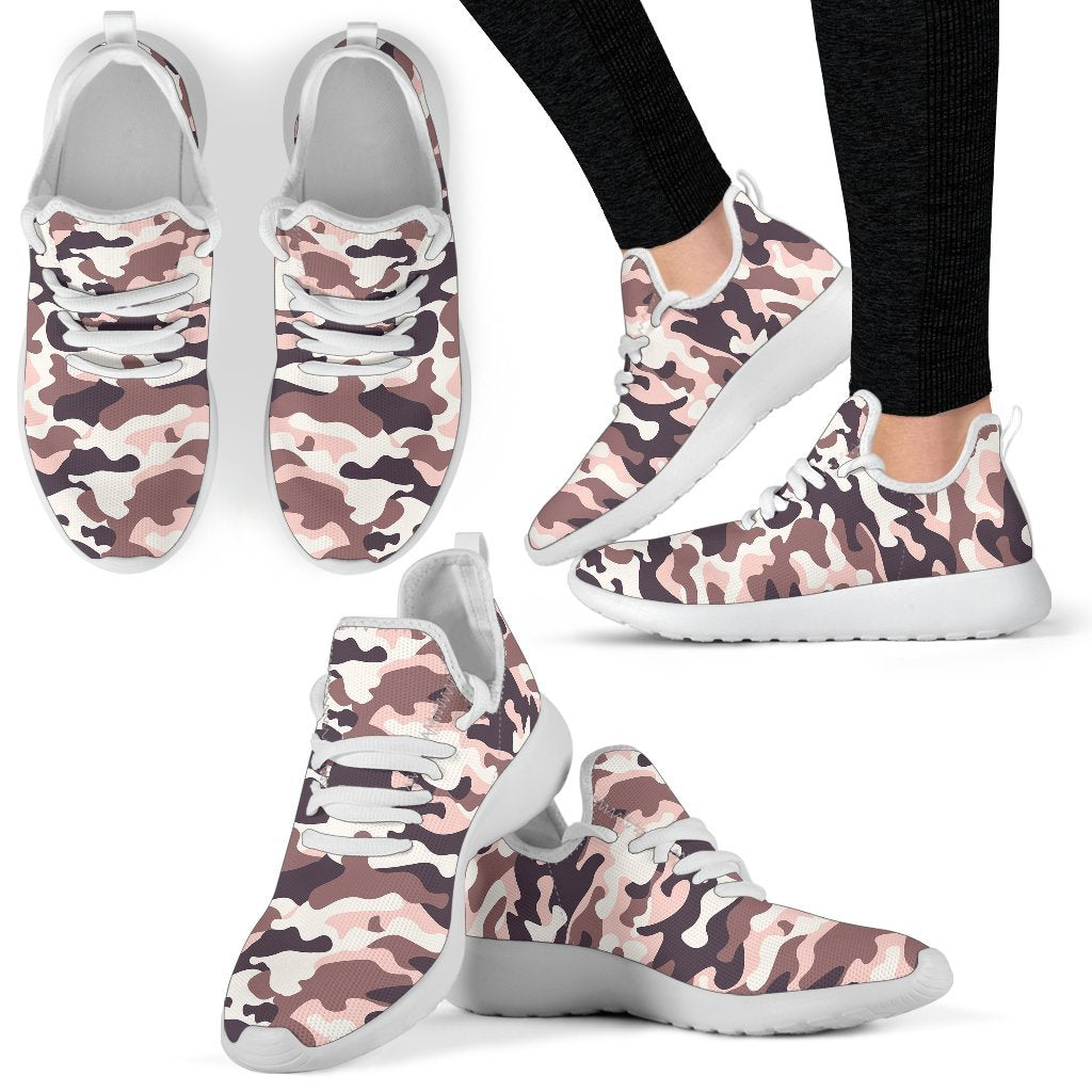 Pink Brown Camouflage Print Mesh Knit Shoes GearFrost