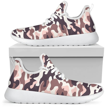 Pink Brown Camouflage Print Mesh Knit Shoes GearFrost