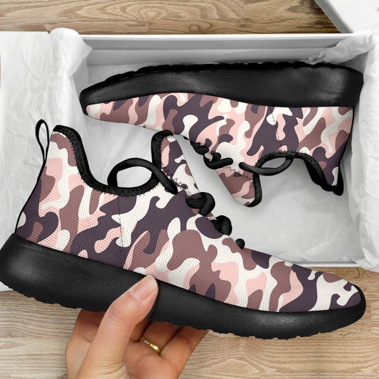 Pink Brown Camouflage Print Mesh Knit Shoes GearFrost