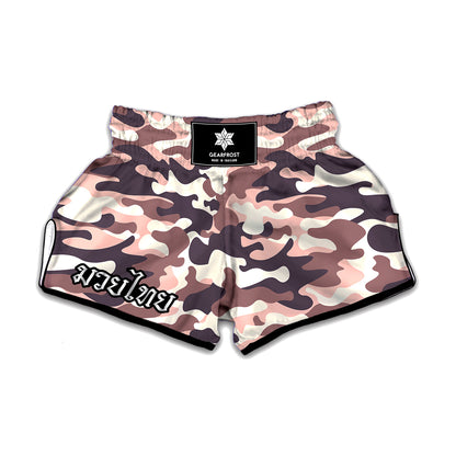 Pink Brown Camouflage Print Muay Thai Boxing Shorts