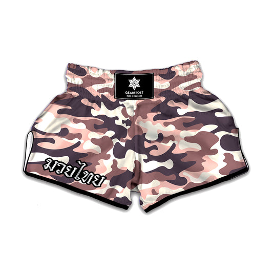 Pink Brown Camouflage Print Muay Thai Boxing Shorts