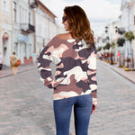 Pink Brown Camouflage Print Off Shoulder Sweatshirt GearFrost
