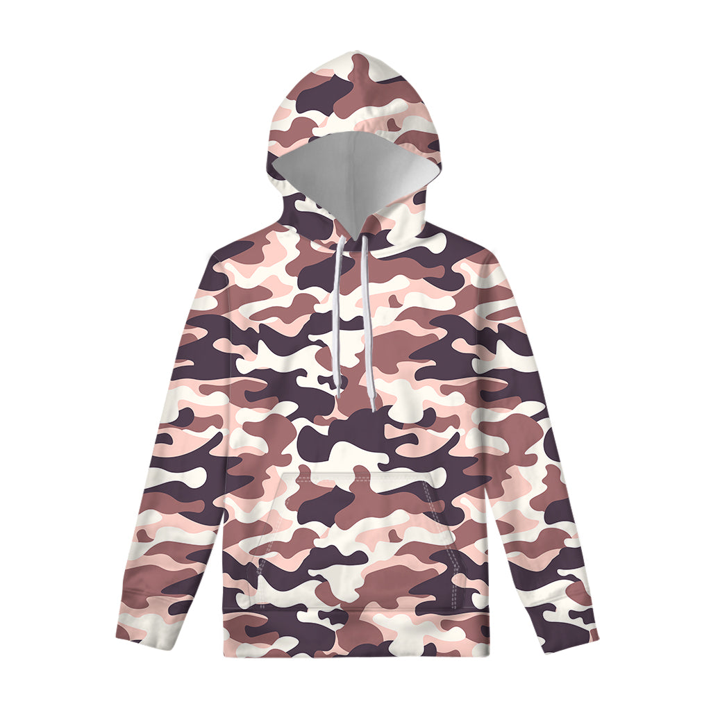 Pink Brown Camouflage Print Pullover Hoodie