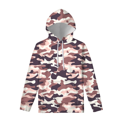 Pink Brown Camouflage Print Pullover Hoodie
