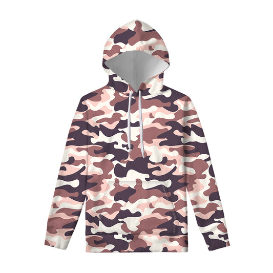 Pink Brown Camouflage Print Pullover Hoodie