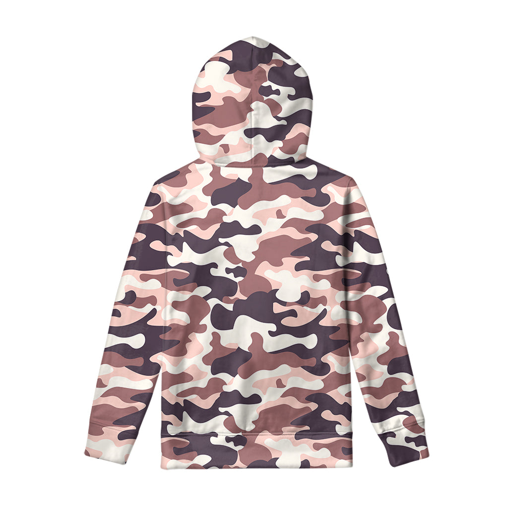 Pink Brown Camouflage Print Pullover Hoodie