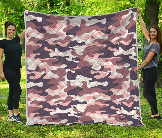 Pink Brown Camouflage Print Quilt