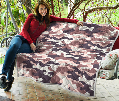 Pink Brown Camouflage Print Quilt