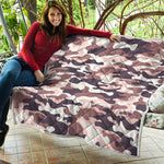 Pink Brown Camouflage Print Quilt