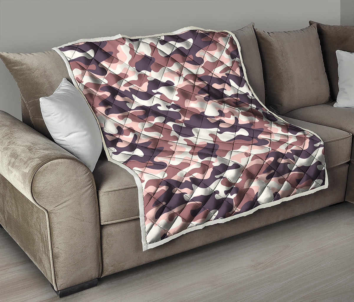 Pink Brown Camouflage Print Quilt