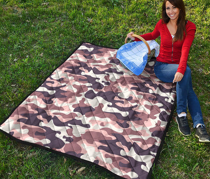Pink Brown Camouflage Print Quilt