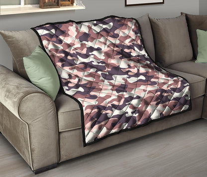 Pink Brown Camouflage Print Quilt