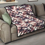 Pink Brown Camouflage Print Quilt