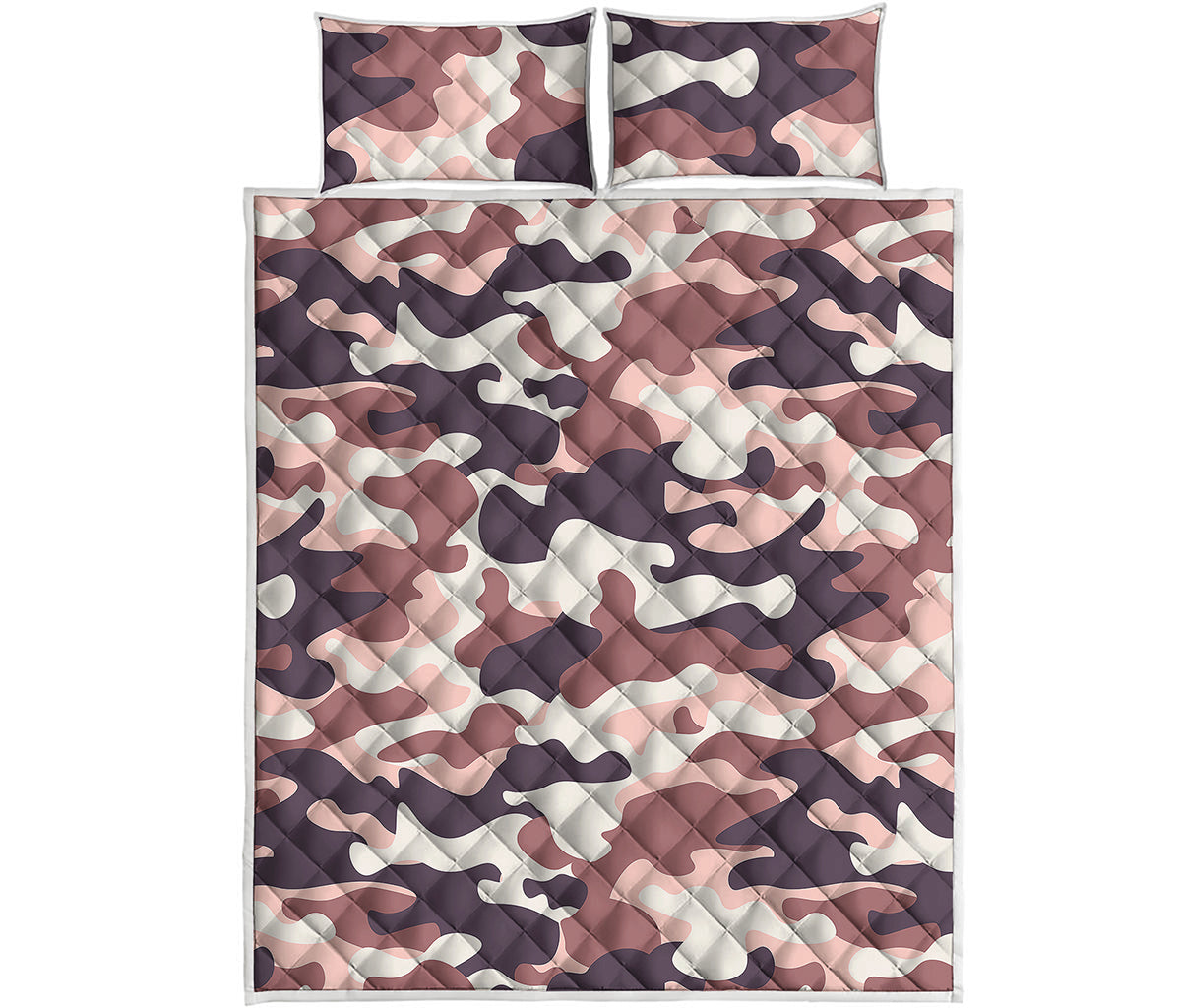 Pink Brown Camouflage Print Quilt Bed Set