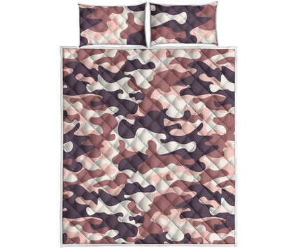 Pink Brown Camouflage Print Quilt Bed Set