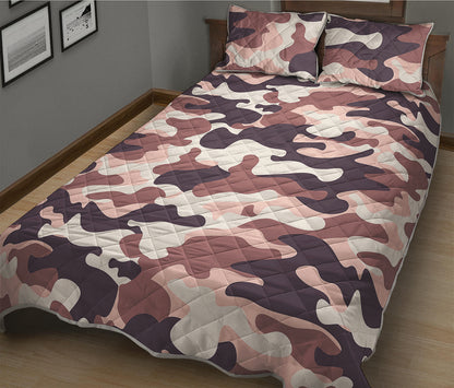 Pink Brown Camouflage Print Quilt Bed Set