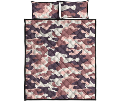 Pink Brown Camouflage Print Quilt Bed Set