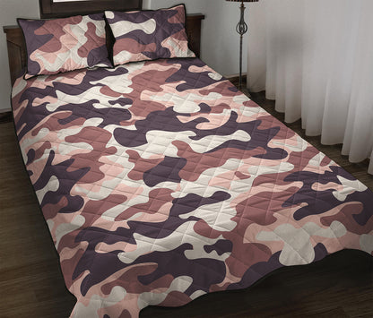Pink Brown Camouflage Print Quilt Bed Set