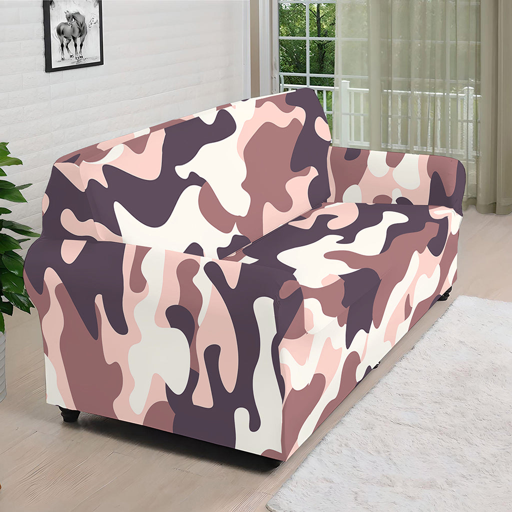 Pink Brown Camouflage Print Sofa Cover