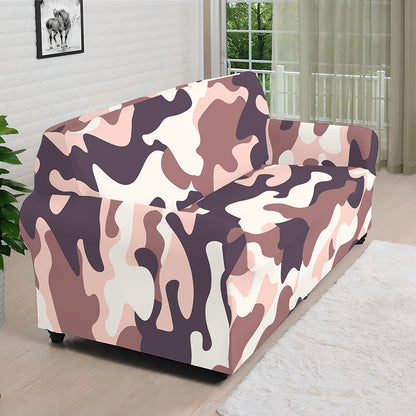 Pink Brown Camouflage Print Sofa Cover