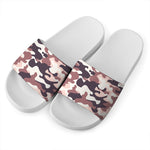 Pink Brown Camouflage Print White Slide Sandals