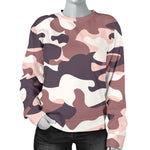 Pink Brown Camouflage Print Women's Crewneck Sweatshirt GearFrost