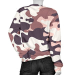 Pink Brown Camouflage Print Women's Crewneck Sweatshirt GearFrost