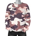 Pink Brown Camouflage Print Women's Crewneck Sweatshirt GearFrost