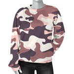 Pink Brown Camouflage Print Women's Crewneck Sweatshirt GearFrost