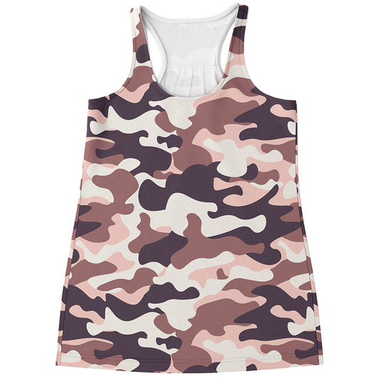 Pink Brown Camouflage Print Women's Racerback Tank Top