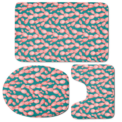 Pink Cactus Pattern Print 3 Piece Bath Mat Set