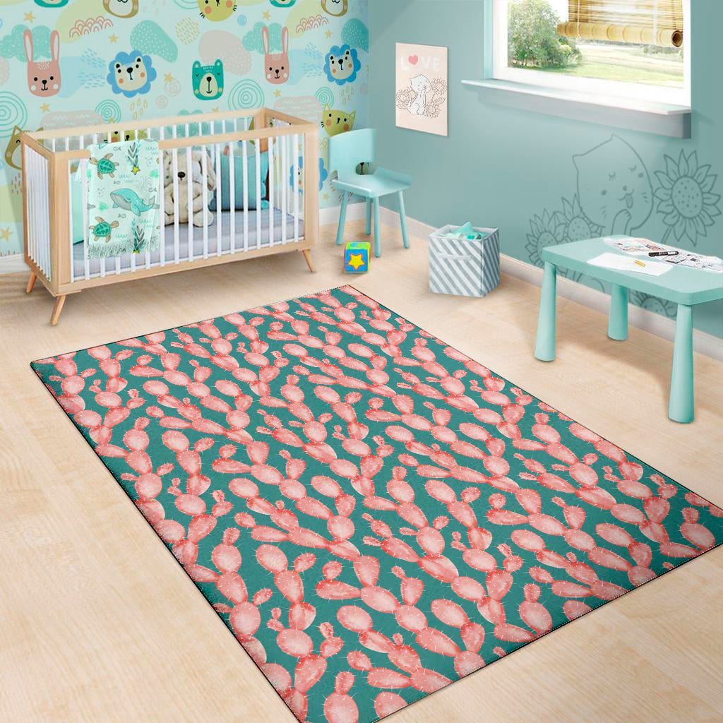 Pink Cactus Pattern Print Area Rug