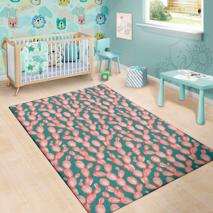 Pink Cactus Pattern Print Area Rug