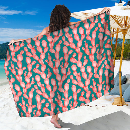 Pink Cactus Pattern Print Beach Sarong Wrap