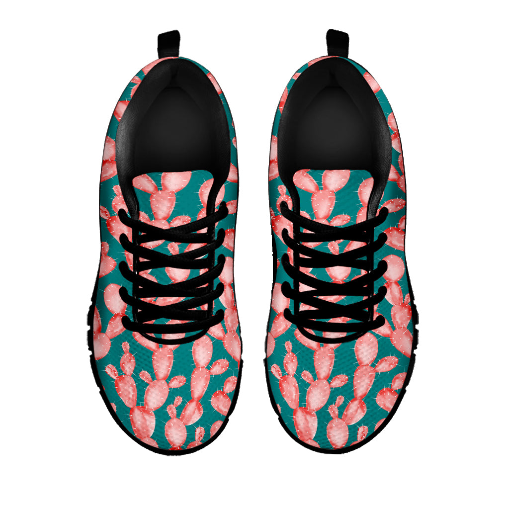 Pink Cactus Pattern Print Black Sneakers
