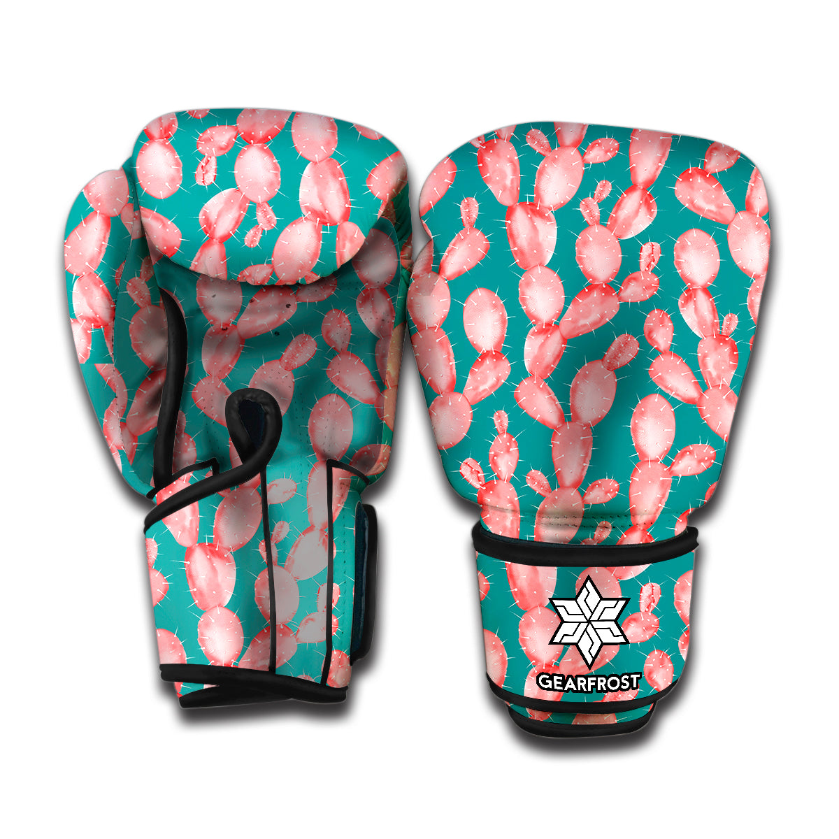 Pink Cactus Pattern Print Boxing Gloves