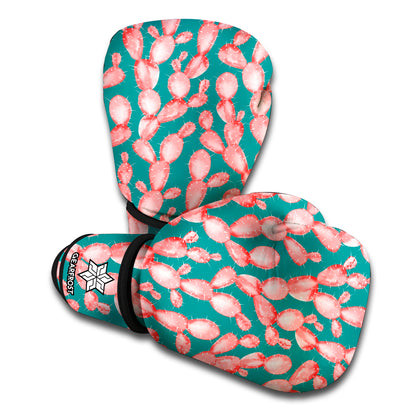 Pink Cactus Pattern Print Boxing Gloves