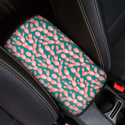 Pink Cactus Pattern Print Car Center Console Cover