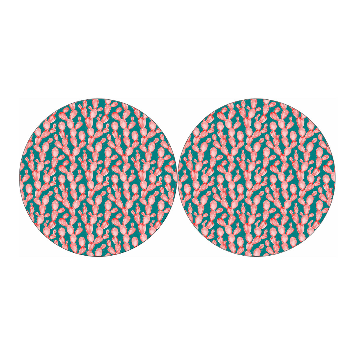 Pink Cactus Pattern Print Car Coasters