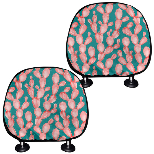 Pink Cactus Pattern Print Car Headrest Covers