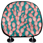 Pink Cactus Pattern Print Car Headrest Covers