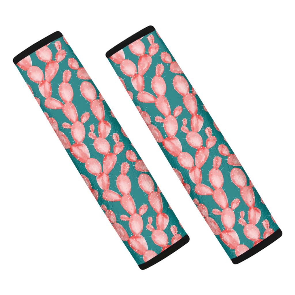 Pink Cactus Pattern Print Car Seat Belt Covers