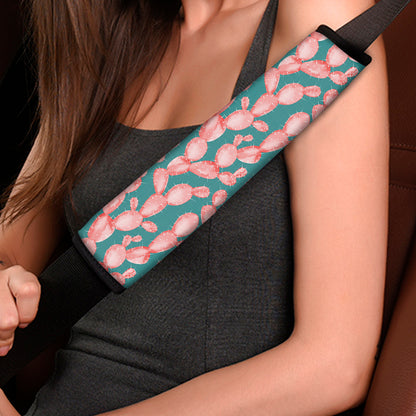 Pink Cactus Pattern Print Car Seat Belt Covers